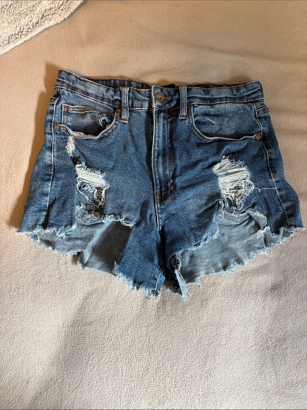 Kendall & Kylie Distressed Dark Blue High-Rise Jean Shorts